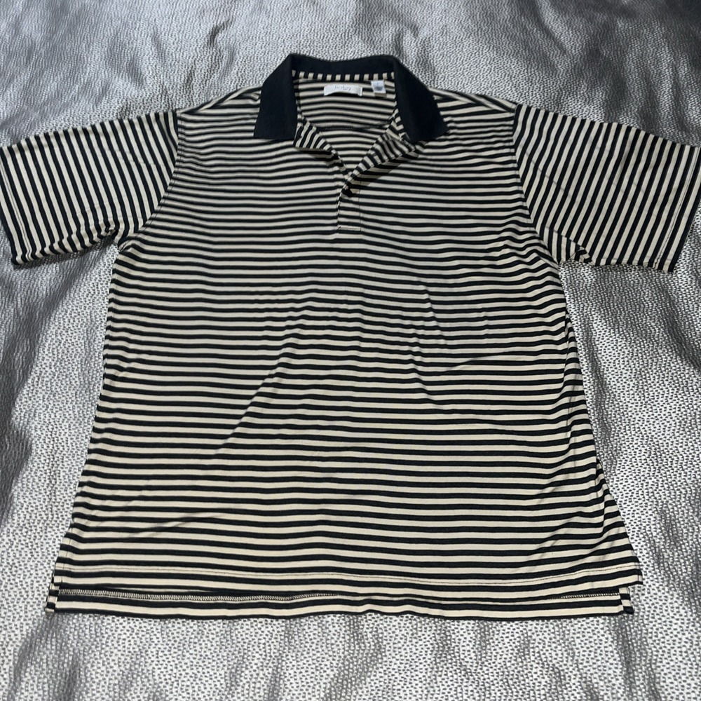Turnbury Horizontal Stripe Knit Polo Shirt Gray & Beige Size‎ Large